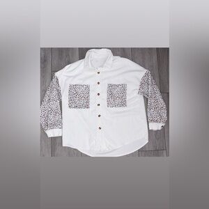 Gomorn SHEIN Size Large Women’s Button Up Corduroy Jacket White & Cheetah Print